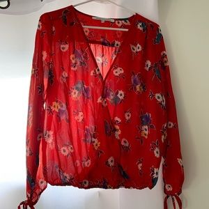 Collective Concepts/ Red Kimono Cross Front Blouse